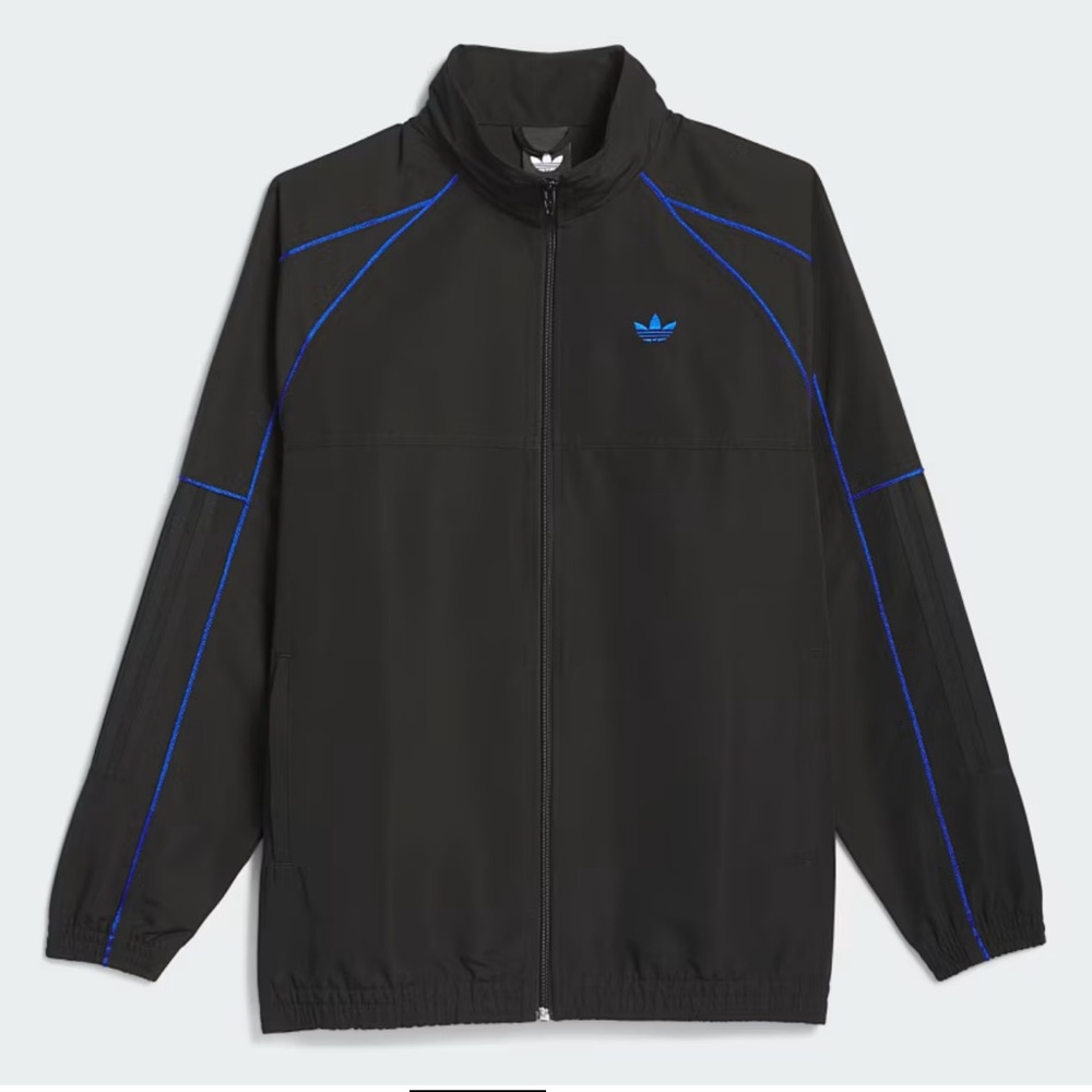 Adidas Black Windbreaker with Blue Highlights